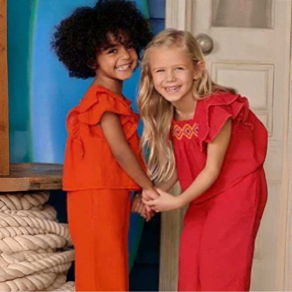 POLO RALPH LAUREN GIRLS RUFFLED COTTON GAUZE TOP